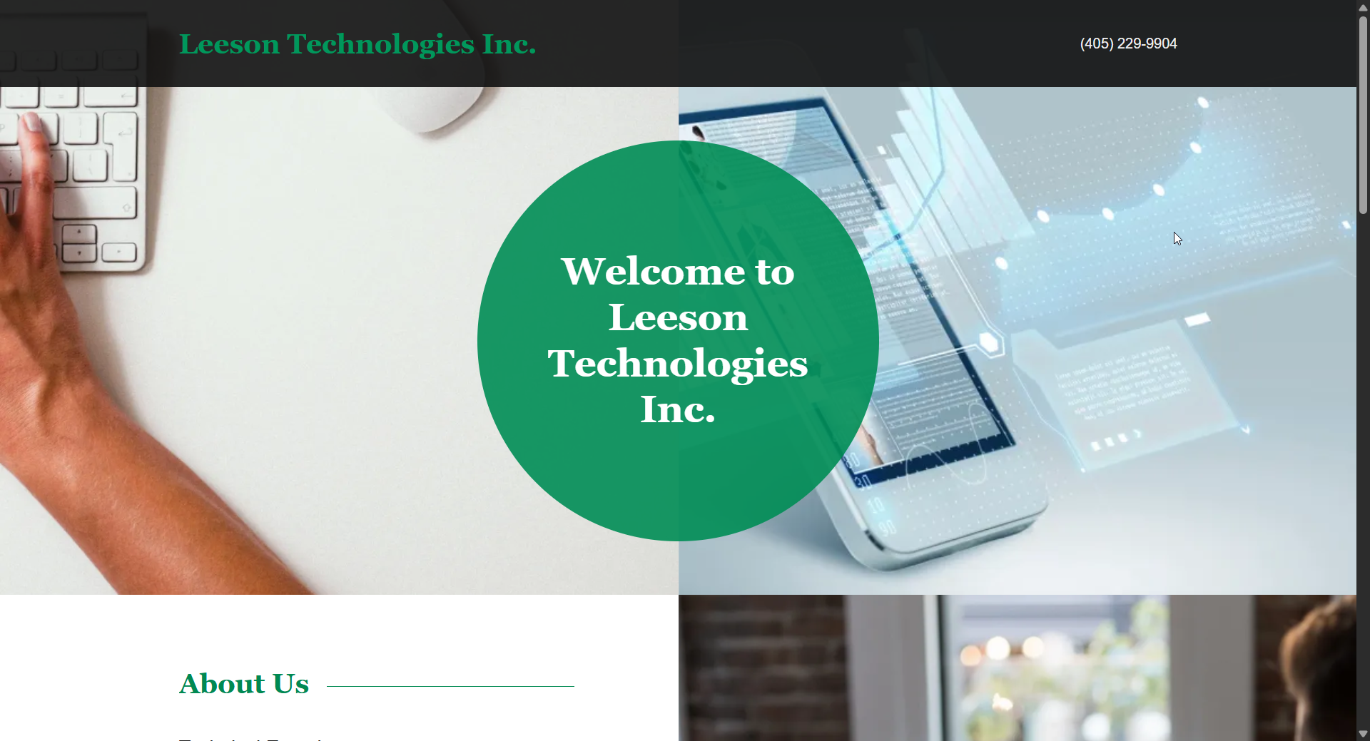 Previous Leeson Technologies homepage on desktop, built with GoDaddy Website Builder